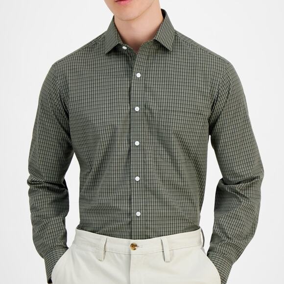 Club Room Men's Nano Check Dress Shirt, Olive/khaki 16 34-35 $60 - Picture 2 of 5
